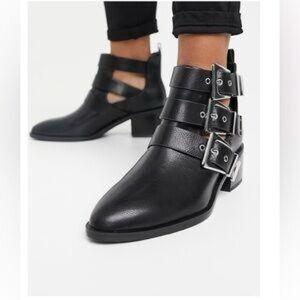 Pull and Bear Black Buckle Ankle Boots